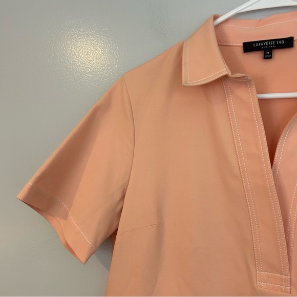 Lafayette 148 Salmon Pink Short Sleeve Collared Shift Shirt Dress Size Medium - Picture 4 of 11